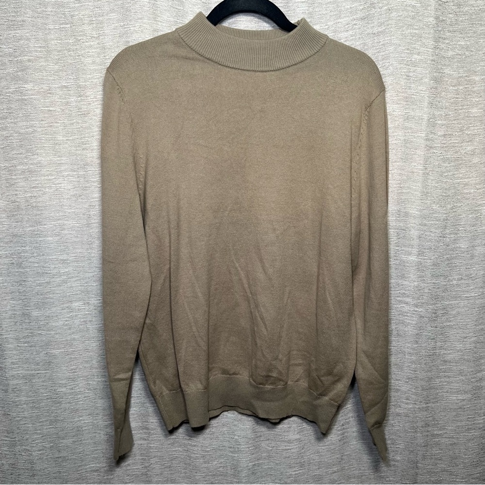 Jeff Beige Mock Neck Knit Sweater Men's Soft Minimalist Cotton Acrylic Pullover - Picture 5 of 15